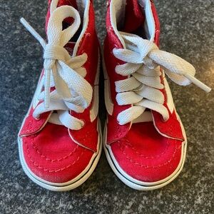 Vans Toddler Red and White High-Top Sneakers